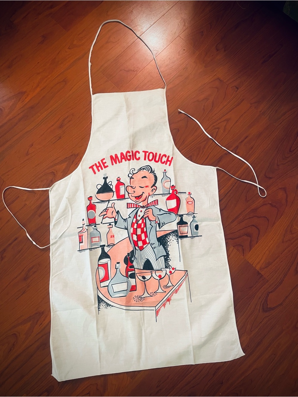Retro VTG 50s Bar Cocktail Apron Mid Century Novelty Comic Print The Magic Touch